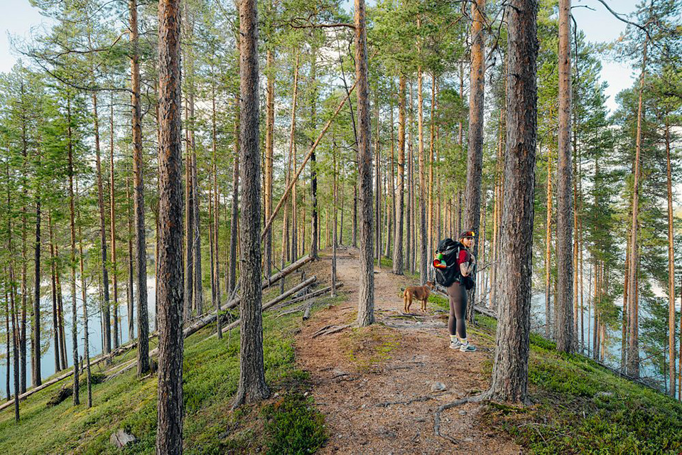 Bild på kvinna som vandrar i Umeåregionen