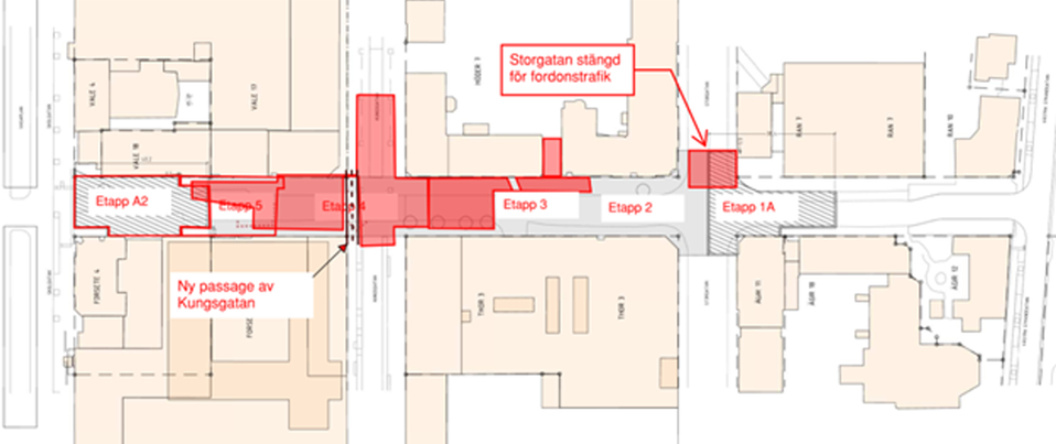 Avstängningar vid Vasagatan vecka 36